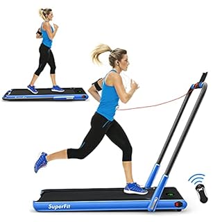 Goplus Tapis roulant 2 en 1 pliable électrique 2,25 CV, sous bureau, sans installation, avec télécommande, haut-parleur Bluetooth et écran DEL, machine de jogging, de marche pour la maison, bleu