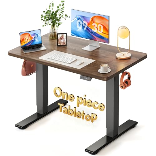 Image of FEZIBO One-Piece Standing Desk, 40 inchx24 inch Seamless Tabletop Electric Height Adjustable for Home Office, Study Rooms & Multi-Device Workstations, Black Walnut