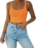 REORIA Women's Summer Sexy Basic Sleeveless Square Neck Fitted Seamless Yoga Cropped Tank Cute Crop Tops Orange 2X-Large