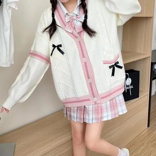 Image of Chevara Women's Cute Sweet Cardigan Sweater Kawaii School Uniform Button Long Sleeve V-Neck Knitted Outerwear