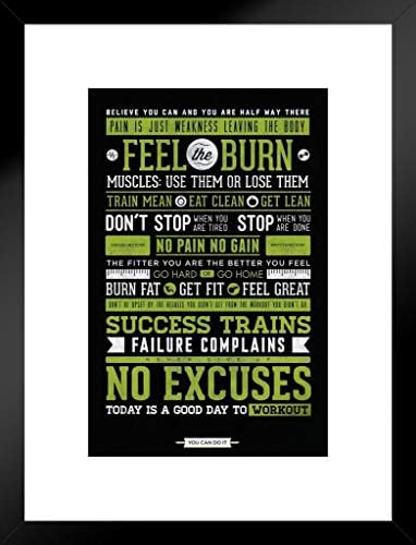Pyramid America Workout Posters for Home Gym Feel The Burn Motivational Exercise Inspirational Quote Word Art Matted Framed Art Wall Decor 20x26