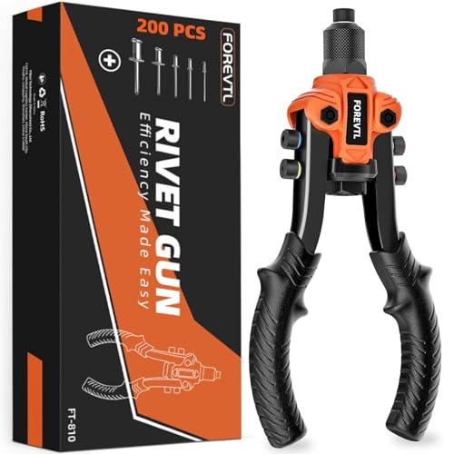 FOREVTL Pince à riveter 26 cm avec levier renforcé – Riveteuse manuelle professionnelle 5en1 pour rivets aveugles Ø 2,4–6,4 mm – Inclus : 200...