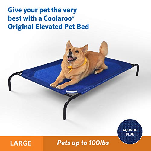 Image of Coolaroo Original Elevated Dog Bed - Breathable Off-The-Ground Pet Bed with Cooling Fabric, Joint Relief & Moisture-Resistant Fabric, 100% Recyclable, Easy Clean, Aquatic Blue, Large
