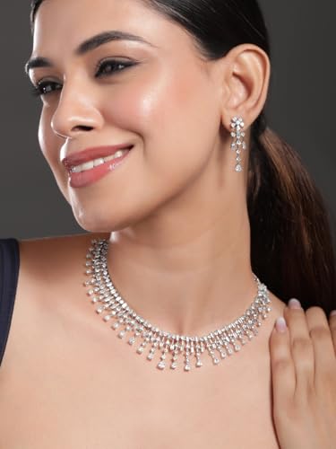 Image of Rubans AD Zircon Bridal Necklace Earrings Jewellery Set