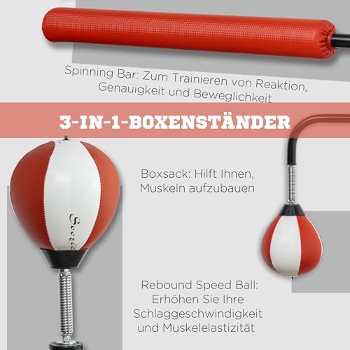 Bild 2 - SPORTNOW Boxsack freistehend 140-205cm aufblasbarer Standboxsack mit Pumpe, Saugfuß 2 Reflexsbälle Punchingball Set höhenverstellbar Kickboxsack Speed Ball für Erwachsene Jugendliche Krafttraining