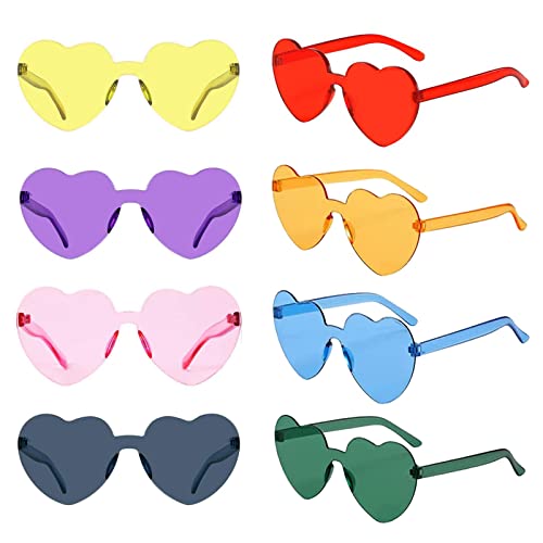 FUNUPUP 8 Paires Lunettes de Coeur Soleil pour Femmes, Lunettes de Fête Sans Bord pour Femme (Multicolore) Cover