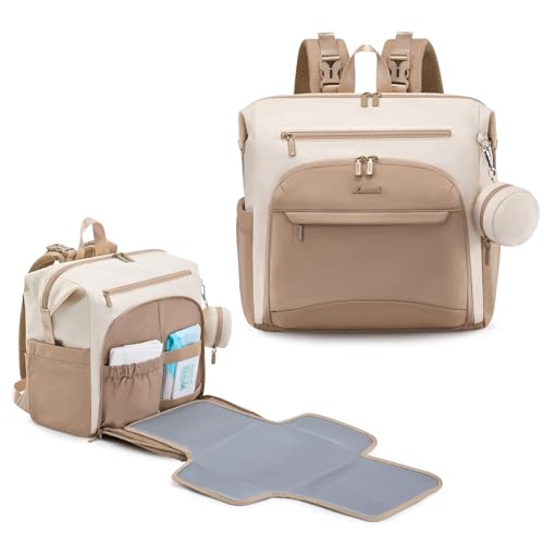Image of LOVEVOOK Diaper Bag Backpack, Baby Bag with Changing pad, Waterproof Diaper Backpack for Mom Dad, cute Mommy Bag for Boy and Girl, Travel Essential Baby Registry Shower, Beige-Khaki