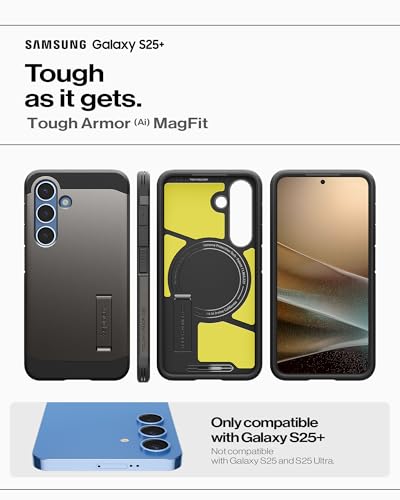 Image of Spigen for Galaxy S25 Plus Case, Tough Armor MagFit [Kickstand] [Compatible with MagSafe] [Military-Grade Protection] - Gunmetal