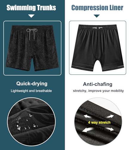 Image of APTRO Men's Swim Trunks with Compression Liner 5 Inch Bathing Suit Beach Swimsuits