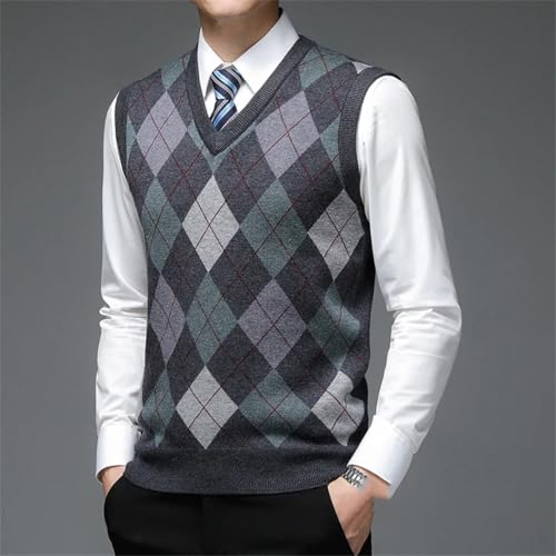Men's Argyle V-Neck Sweater Vest Diamond Pattern Knit Pullover Sleeveless Solid Casual Tops3
