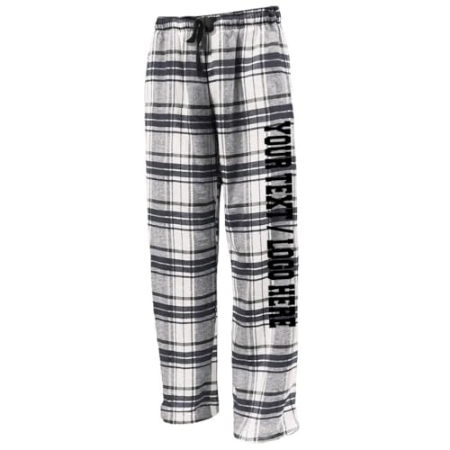 White Black Unisex Flannel Pajama Pants Your Custom Text