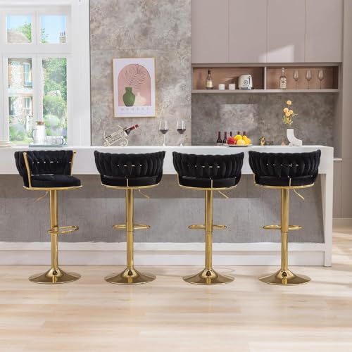 VECELO Bar Stools Set of 4, Modern-Contemporary Velvet Woven Counter Height Stools with Back and Arms, 360 Swivel Bar Chair, Black VECELO Bar Stools Set of 4, Modern-Contemporary Velvet Woven Counter Height Stools with Back and Arms, 360 Swivel Bar Chair, Black