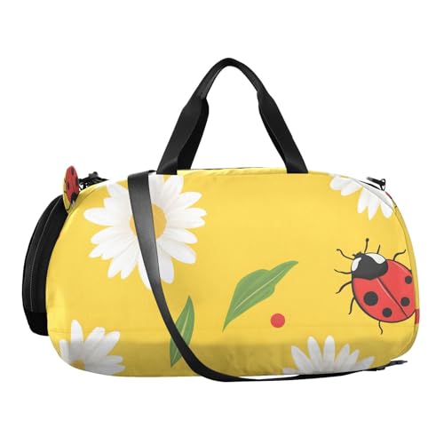 Ladybugs Daisies and Leaves Pattern Gym Travel Duffel Bag with Shoe Compartment for Boys Girls - Gymnastics Sports Dance Football Travel Bag Teens Weekender Sleepover2