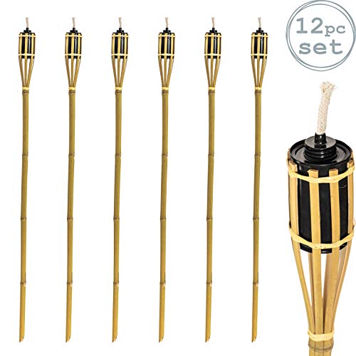Harbour Housewares 12 Piece Bamboo Garden Tiki Torch Set - 114cm Traditional Style Paraffin Oil Fire Torches - Natural