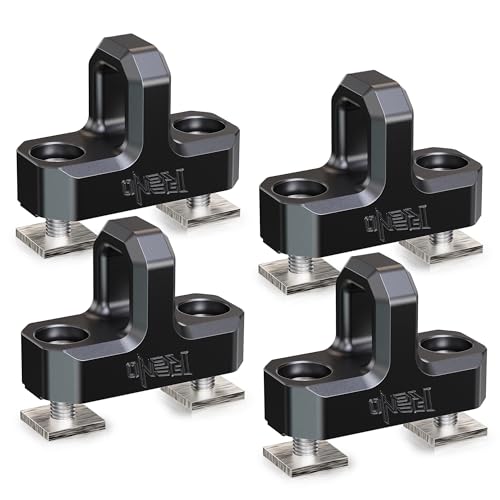 RENO Tie Down Anchor, Aluminum T-Track Rail Cleats Compatible with T/C Channels Bed Rail System, Fit for Most Crossbar Roof Rack Pickup Truck RV Kayaks Boats Canoe (Black, 4PCS)