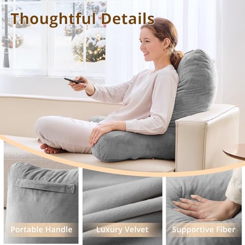 Image of Sasttie Reading Pillow for Bed, Back Pillow for Sitting Up, Dark Grey | 25 inch Backrest Support Cushion for Couch, Sofa, and Floor, Dorm Essentials, OEKO-TEX, Adjustable Down Alternative Fill