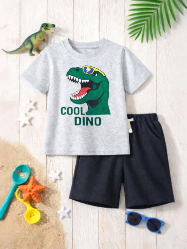 Image of HILEELANG Toddler Boy Summer Outfit Set 2 Piece Short Sleeve T Shirt and Short Soft Breathable Cotton Clothing Sets 2-7T