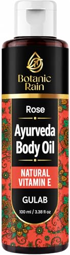 Rose Ayurveda Body Oil After Shower for Dry & Crepey Skin Non Greasy Lightweight Moisturizer with Vitamin E 3.38 Fl Oz Botanic Rain