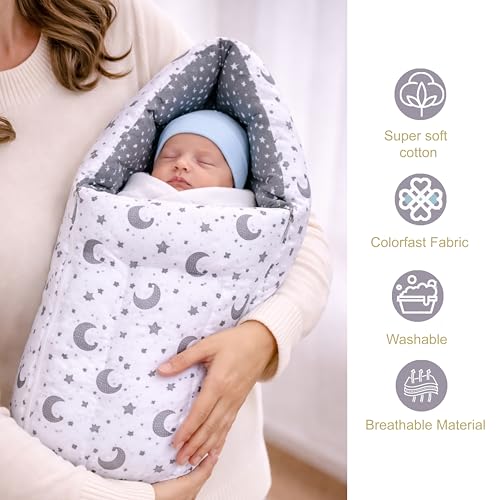 Image of Fareto Combo of Baby Bed with Net | Carry Bag | 4 Pcs Bedding Set (0-6 Months, Baby Size, Cotton) (Grey Moon)