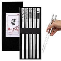 5 Paar Essstäbchen Edelstahl,Spülmaschinenfest Stäbchen zum Essen,Anti-Rutsch Sushi Stäbchen,Metall Chinesische Chopsticks Geschenkset für Zuhause Restaurant Camping