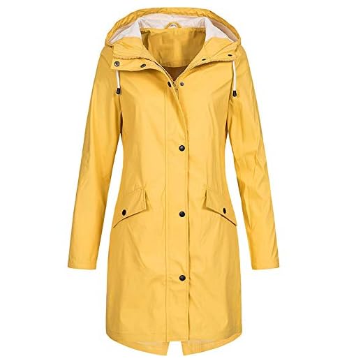 Aniywn Women Rain Jacket with Hood Lightweight Waterproof Rain Coats for Women Breathable Outdoor Long Trench Raincoat Yellow