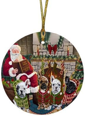 Let It Snow French Bulldog Round Flat Ornament - Pet Decorative Hanging Ornaments for Christmas X-mas Tree Decorations - 2.75" Round Ceramic Christmas Ornament POR1494