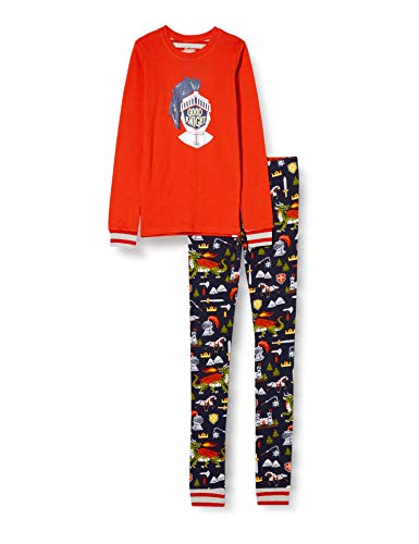 Hatley Boy's Organic Cotton Long Sleeve Appliqué Pyjama Set Pajama, Knights & Dragons, 5 Years