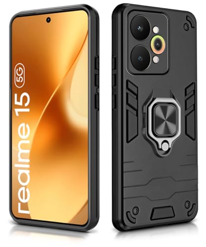 Image of WOW IMAGINE Shock Proof Back Case Mobile Cover for Realme 15 5G | Back Cover Case (Tough Armor | Hybrid PC + TPU | Ring Holder & in-Built Kickstand | Black)