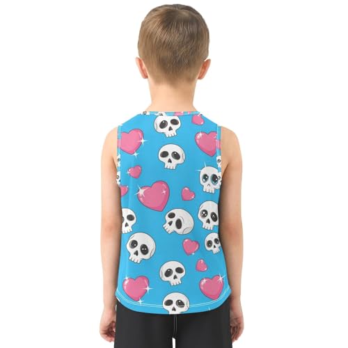 J JOYSAY Skull Heart Blue Boys Tank Top Sleeveless Muscle Shirts Quick Dry Sport Workout Active Kids T-Shirts 3-15T3
