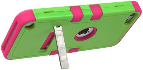 MYTURTLE iPod Touch 7th 6th 5th Generation Case Shockproof Hybrid Hard Silicone Shell Impact Cover with Screen Protector for iPod Touch 7 (2019), iPod Touch 5/6 (2015), Kickstand Green Pink