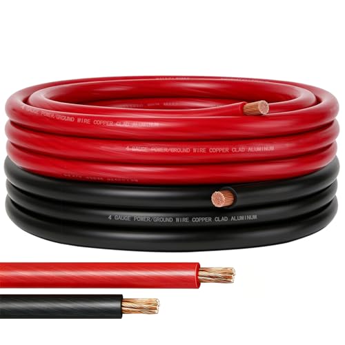 DLronwey 4 Gauge Wire (10ft Each - Red/Black) 4 AWG Battery Cable Copper Clad Aluminum CCA Welding Cable for Car Audio Battery Systems RVs Solar Systems Amp Wiring Kit