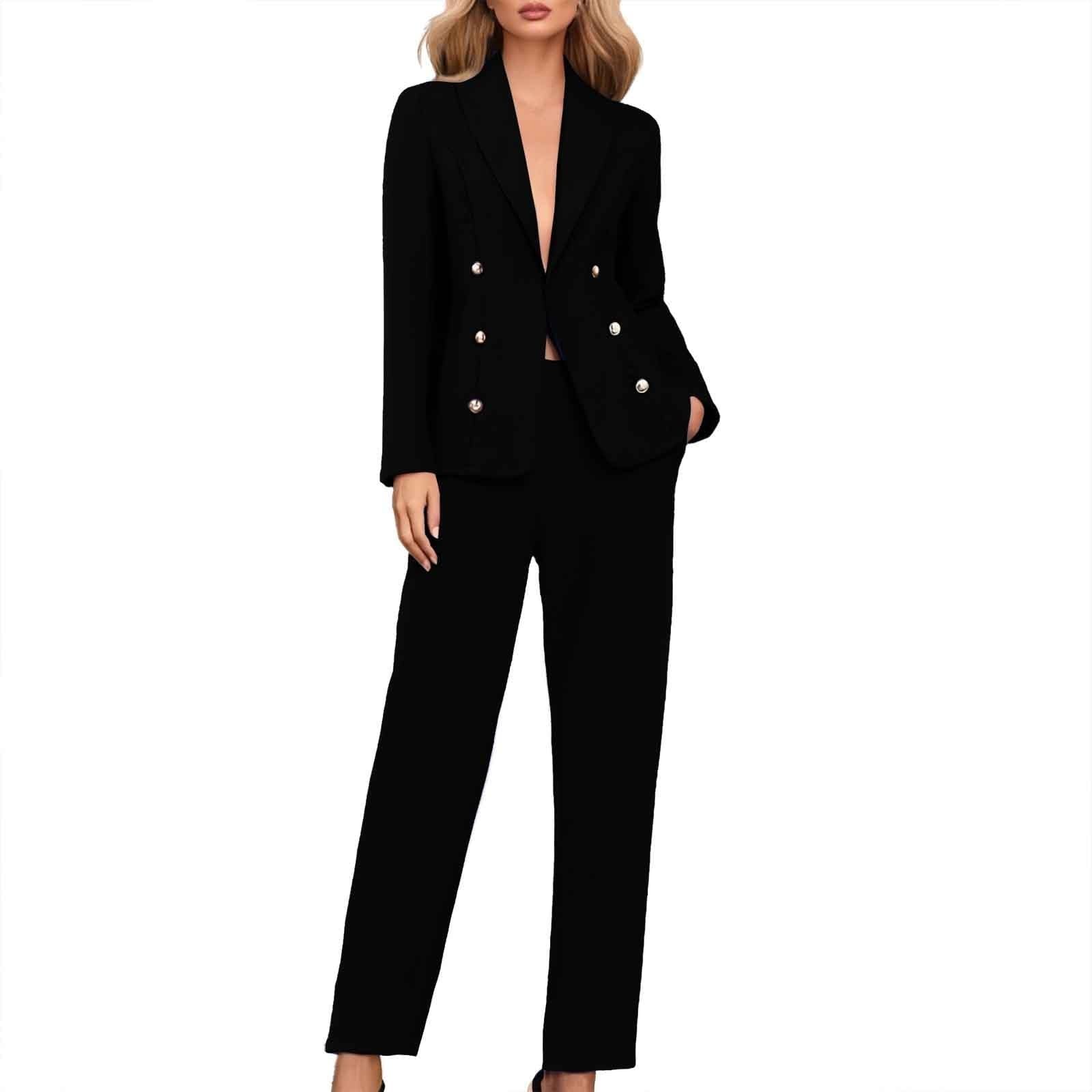 Tailleur - Conjunto de 2 piezas para mujer, elegantes y curvas, pantalones y chaqueta de ceremonia, traje de negocios, conjunto de pantalón y blazer de manga larga, color liso, para bodas y