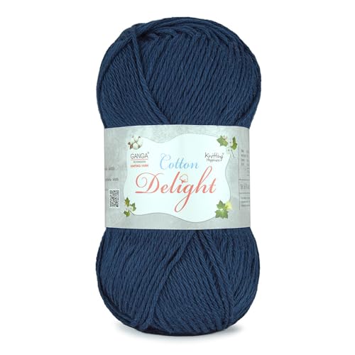 Image of Ganga Acrowools Cotton Delight, Dk Weight Cotton Yarn, Oekotex Class L Certified 100G, 169M (Midnite Blue)