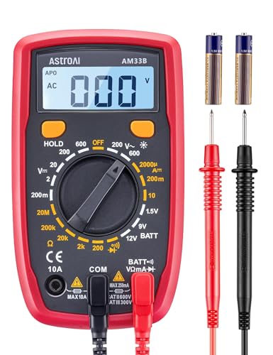 AstroAI AstroAI Digital Multimeter Tester 2000 Counts with DC AC Voltmeter and Ohm Volt Amp Meter; Measures Voltage, Current, Resistance, Continuity and Diode, Black