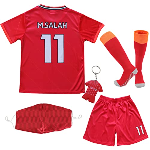 BIRDBOX Youth Sportswear Liverpool Mohamed Salah 11 Kids Home Soccer Jersey Shorts Bag Keychain Football Socks Set (Home, 28 (10-11 Years))