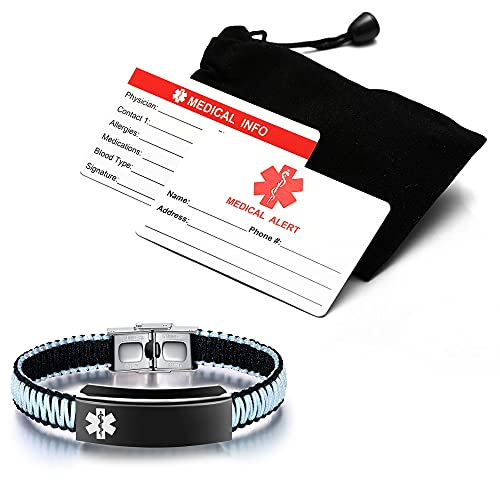 Just Meet You Medical Alert Bracelets For Women Personalized | Customizable Medical Id Bracelet For Men Girls & Boys | Blue&Black Nylon Rope Handmade Braided Bracelets, Adjustable #TOP5
