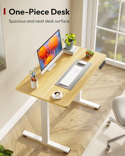 Image of SANODESK Electric Standing Desk 40 x 24 Inches Whole-Piece Desktop Height Adjustable Stand Up Desk w /6-Button Controller Ergonomic Computer Desk for Home Office, White Frame + Natural Tabletop
