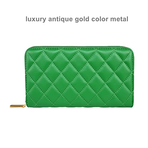 Mossruta Luxury Real Leather Zip Around Travel Wallet | Large Capicity Card Holder Organizer | Classic Phone Clutch For Men Women (Green Quilted) #TOP3