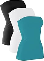 Vista 1 de H HIAMIGOS Paquete de 3 camisetas de algodón sin tirantes para mujer, sin mangas, elásticas, lindas, sin relleno