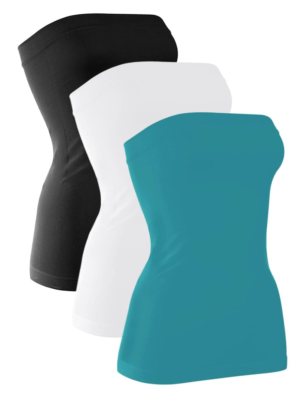 H HIAMIGOS 3 Pack Women's Strapless Cotton Long Tube Top Sleeveless Stretchy Cute Bandeau Tops Non Padded