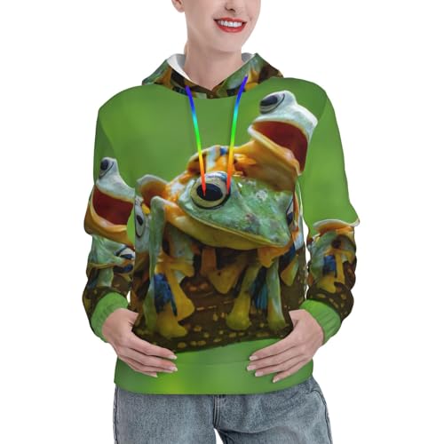 Sweat à capuche graphique grenouilles pour femme avec grande poche kangourou