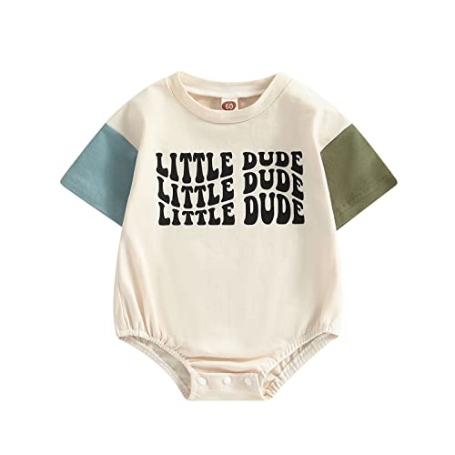 Image of LIOMENGZI Infant Baby Boy Girls Oversized Romper Outfit Color Block Jumpsuit Letter Contrast Onesie Bodysuit Casual Clothes