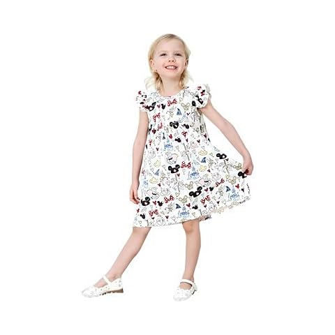 LZJLSQHYH Girls Summer Fashionable Casual Flutter Dress Children's Mickey Dress (4T) White Cover
