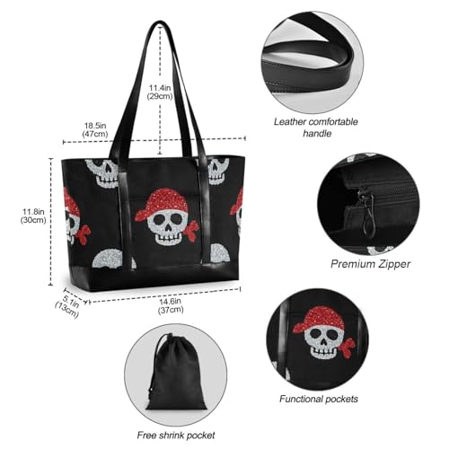 Fake Glitter Cartoon Pirate Skull Cool Portable laptop totes with zipper work bag with laptop for nurses with lunch4