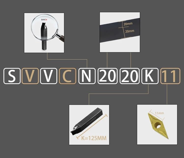 1 herramienta de torneado de metal SVVCN, SVVCN1616 SVVCN2020 SVVCN2525, herramienta de torneado externo, portaherramientas de torno for insertos de torneado VCMT(SVVCN2020K16)