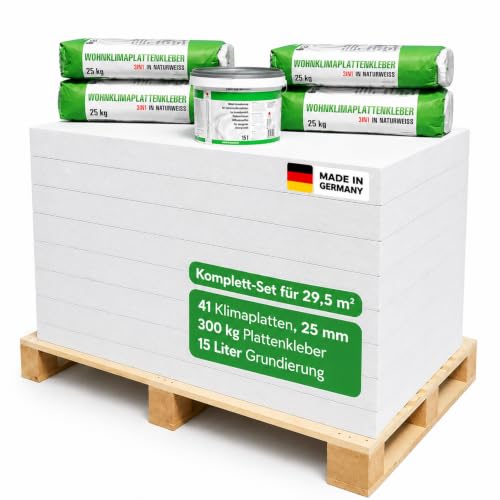 Klimaplatte 25mm Calciumsilikat Dämmplatte für innen | Kalziumsilikatplatten gegen Schimmel & Feuchtigkeit | nachhaltige Dämmung & Isolierung für Keller, Feuchtraum, Altbau, Wohnraum | Set für 29,5 m²