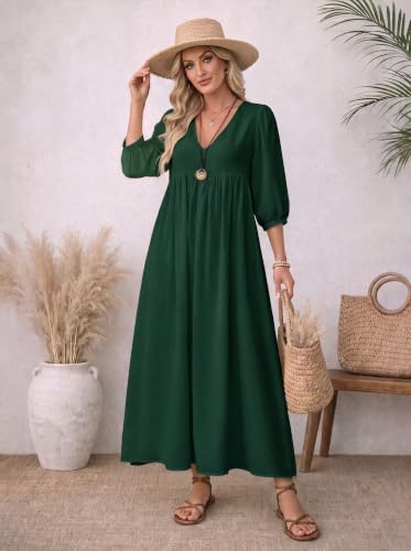 Image of Celmia Autumn Solid Loose Long Maxi Dress Cotton Caftan