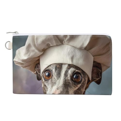 Greyhound Dog Chefs Fashion Coin Purse Change Makeup Bag Canvas Pouch 7.4 × 4.6 Inches