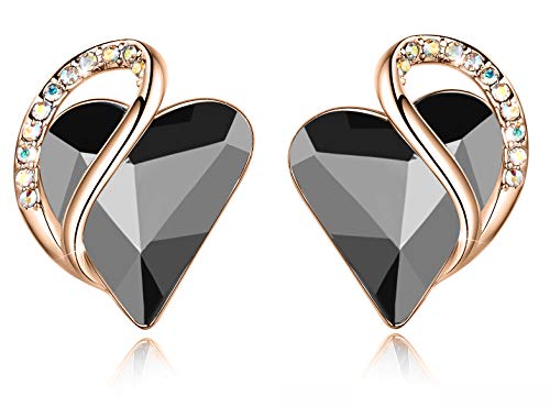 Leafael 18K Rose Gold Plated Love Heart Stud Earrings with Healing Stone Crystal Jewelry Gifts for Women