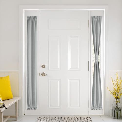 NICETOWN 100% Blackout Linen Sidelight Curtains for French Front Door, Privacy Door Window Curtains Thermal Insulate Covering for Patio Glass, 12 inch x 72 inches Long, Dove Grey, 1 Panel 12